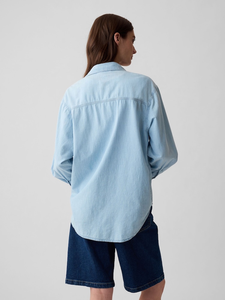 Gap Blue Oversized Chambray Denim Shirt - Image 2 of 8