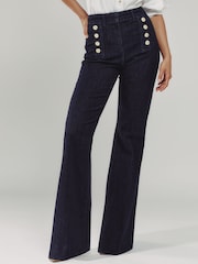 Reiss Dark Blue Athena Button-Detail High-Rise Flared Jeans - Image 3 of 7