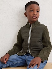 Reiss Dark Green Southend Hybrid Quilt and Knit Zip-Through Jacket - Image 3 of 4