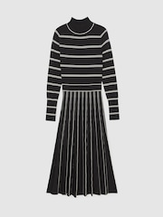 Reiss Black/Ivory Amber Stripe Pleated Knitted Midi Dress - Image 2 of 6