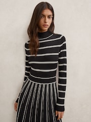 Reiss Black/Ivory Amber Stripe Pleated Knitted Midi Dress - Image 3 of 6