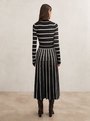 Reiss Black/Ivory Amber Stripe Pleated Knitted Midi Dress - Image 5 of 6