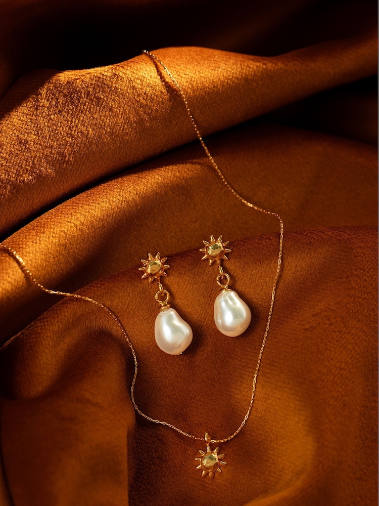 Orelia London Gold Tone Mini Molten Sun & Pearl Drop Earring - Image 2 of 2