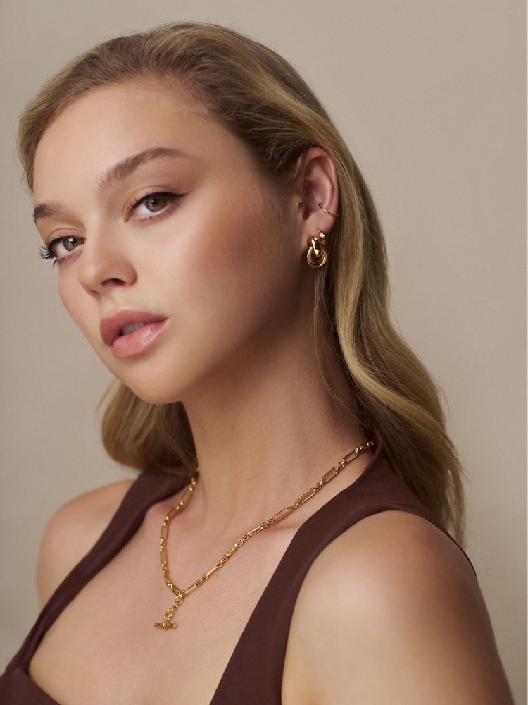 Orelia London Gold Tone Mini Textured Interlocking Earrings - Image 2 of 2