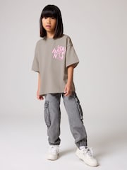 smALLSAINTS Neutral Girls Oversized Orlando Logo Crew 100% Cotton T-Shirt - Image 1 of 2