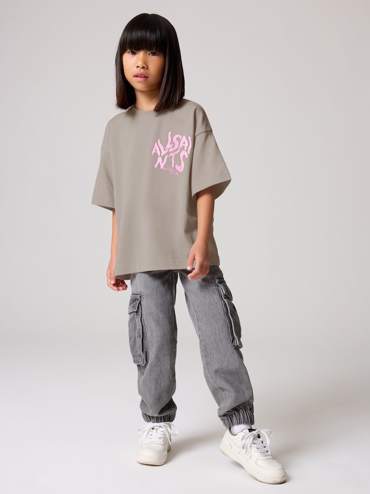 smALLSAINTS Neutral Girls Oversized Orlando Logo Crew 100% Cotton T-Shirt - Image 1 of 2