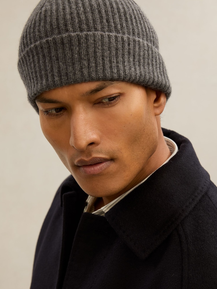 Atelier Mid Grey Guernsey Atelier 100% Cashmere Rib-Knit Beanie - Image 5 of 5 Atelier Mid Grey Guernsey Atelier 100% Cashmere Rib-Knit Beanie - Image 5 of 5