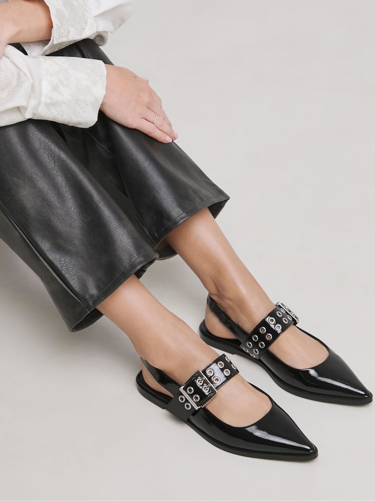 Simply Be Black Wide Fit Pointy Toe Hardwear Mary Jane Flat Slingback Shoes - Image 4 of 4 Simply Be Black Wide Fit Pointy Toe Hardwear Mary Jane Flat Slingback Shoes - Image 4 of 4