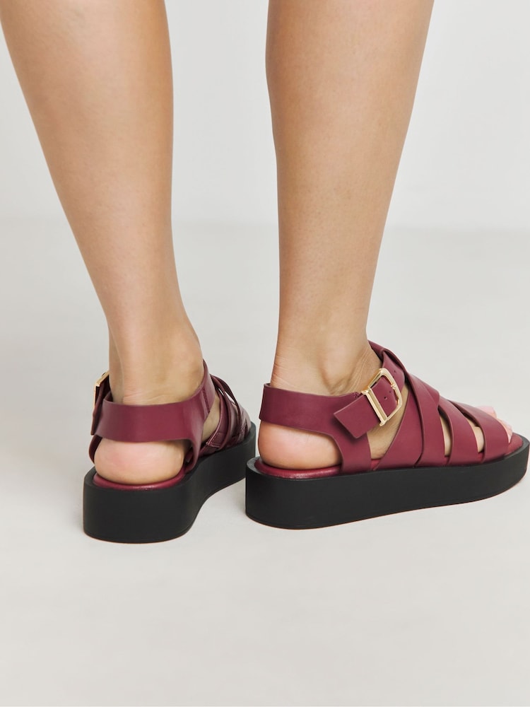 Simply Be Red Extra Wide Fit Chunky Buckle Fisherman Sandals - Image 2 of 4 Simply Be Red Extra Wide Fit Chunky Buckle Fisherman Sandals - Image 2 of 4