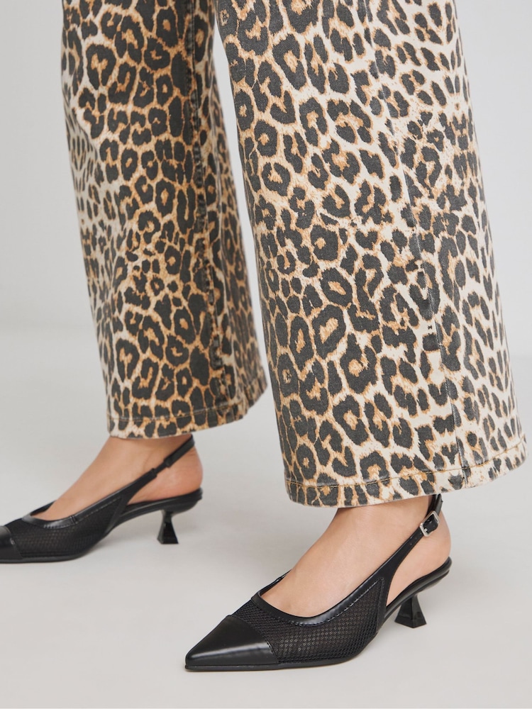 Simply Be Animal Extra Wide Fit Pointed Mesh Slingback Kitten Heels - Image 4 of 4