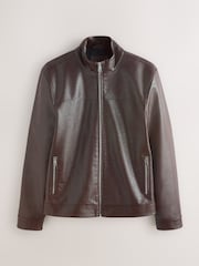 Brown Faux Leather Funnel Shacket - Image 10 of 15