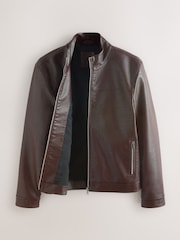 Brown Faux Leather Funnel Shacket - Image 11 of 15