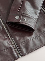 Brown Faux Leather Funnel Shacket - Image 14 of 15