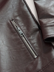 Brown Faux Leather Funnel Shacket - Image 15 of 15