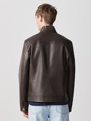 Brown Faux Leather Funnel Shacket - Image 3 of 15
