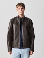 Brown Faux Leather Funnel Shacket - Image 4 of 15