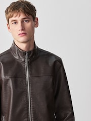 Brown Faux Leather Funnel Shacket - Image 5 of 15