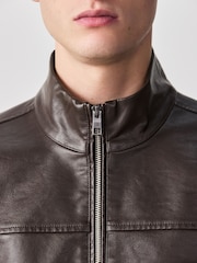 Brown Faux Leather Funnel Shacket - Image 6 of 15