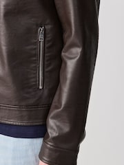 Brown Faux Leather Funnel Shacket - Image 7 of 15