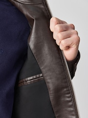 Brown Faux Leather Funnel Shacket - Image 9 of 15