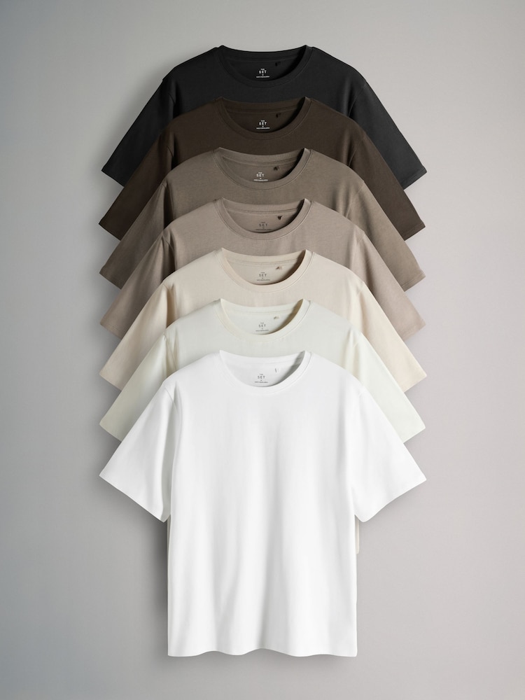 The Set 7 Pack Short Sleeve T-Shirts Black/Chocolate Brown/Neutrals/White - Image 1 of 10