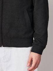Black Faux Suede Bomber Jacket - Image 6 of 12