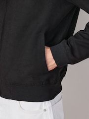 Black Faux Suede Bomber Jacket - Image 7 of 12