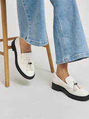 Simply Be White Wide Fit Tassle Chunky Loafers - Image 1 of 4