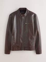 Brown Faux Leather Racer Jacket - Image 10 of 15