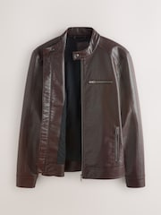 Brown Faux Leather Racer Jacket - Image 11 of 15