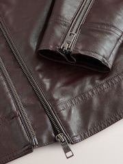 Brown Faux Leather Racer Jacket - Image 14 of 15