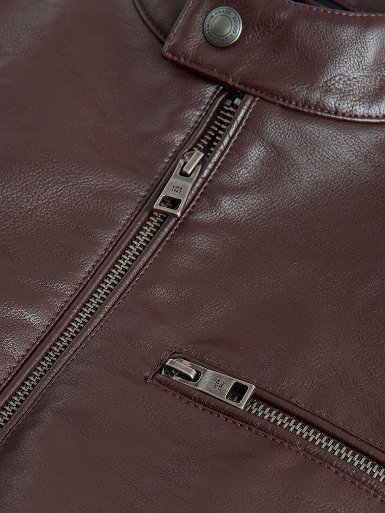 Brown Faux Leather Racer Jacket - Image 15 of 15 Brown Faux Leather Racer Jacket - Image 15 of 15