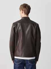 Brown Faux Leather Racer Jacket - Image 3 of 15