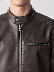 Brown Faux Leather Racer Jacket - Image 6 of 15