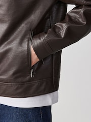 Brown Faux Leather Racer Jacket - Image 7 of 15