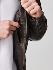 Brown Faux Leather Racer Jacket - Image 8 of 15