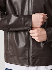 Brown Faux Leather Racer Jacket - Image 9 of 15