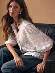 Ecru Lace Half Sleeve Blouse - Image 3 of 8