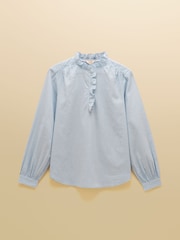Rayas azul/blanco - Joules Melanie Ruffle Collar Long Sleeve Blouse - Imagen 7 de 7