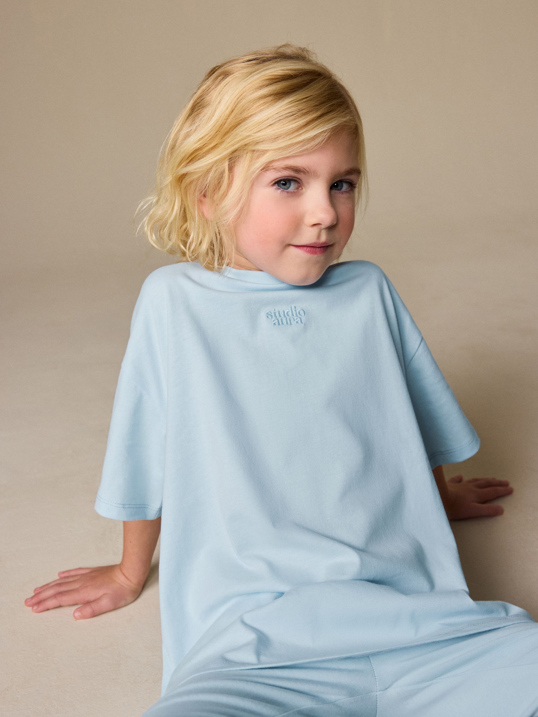 Buy Blue Studio Aura Oversized T-Shirt Cycling Shorts Set (3-16yrs