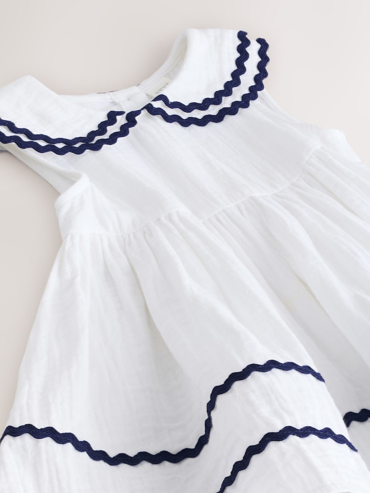 White Ric Rac Collar Dress (3mths-8yrs) - Image 2 of 3