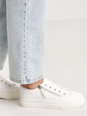 Simply Be White Extra Wide Fit Lace Up Zip Detail Chunky Trainers - Image 1 of 4