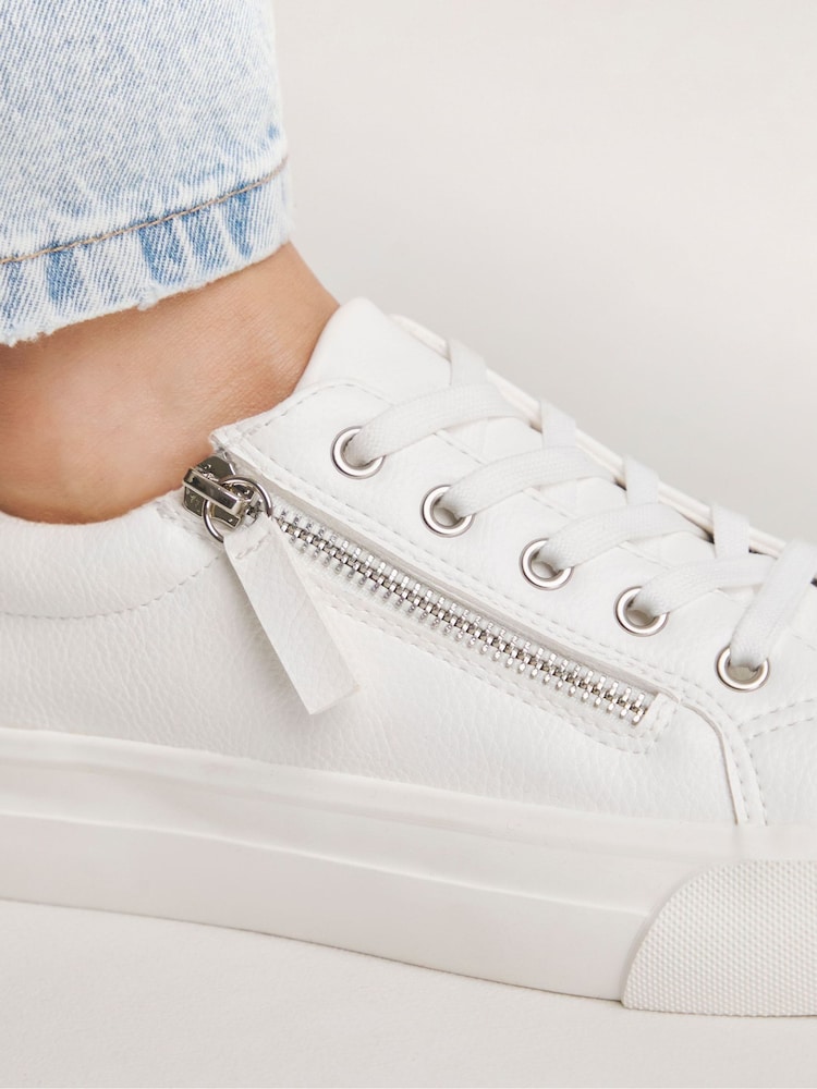 Simply Be White Extra Wide Fit Lace Up Zip Detail Chunky Trainers - Image 4 of 4