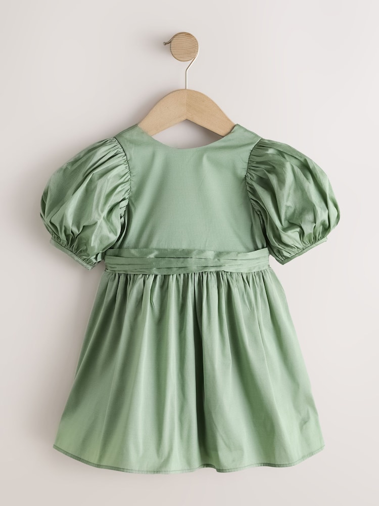 Sage Green Flower Girl Taffeta Bow Dress (3mths-8yrs) - Image 1 of 4 Sage Green Flower Girl Taffeta Bow Dress (3mths-8yrs) - Image 1 of 4