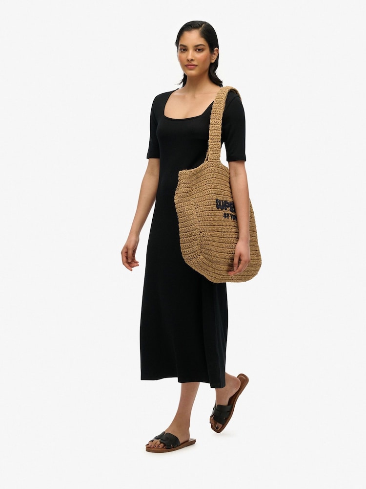 Vestido de malha midi com decote quadrado e manga curta Superdry - Imagem 1 de 5
