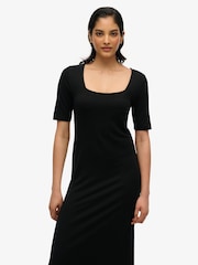 Vestido de malha midi com decote quadrado e manga curta Superdry - Imagem 4 de 5