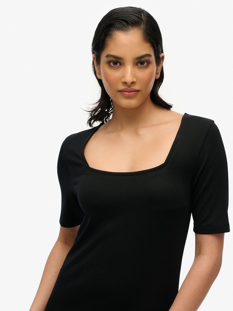 Vestido de malha midi com decote quadrado e manga curta Superdry - Imagem 5 de 5
