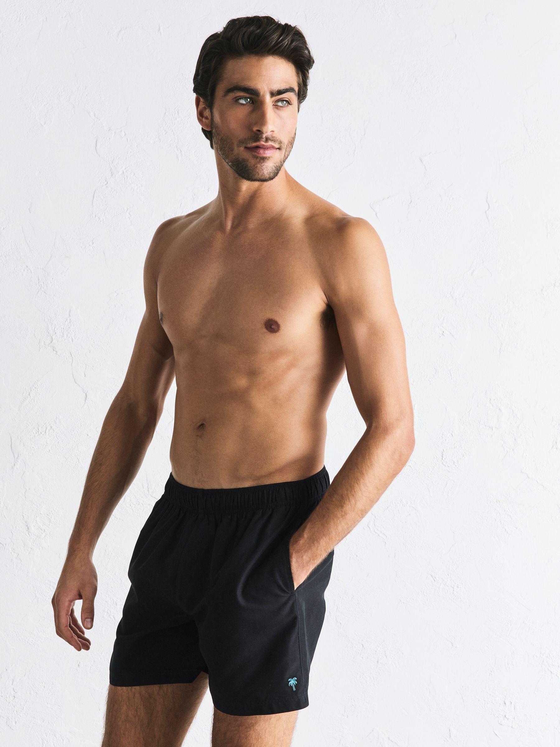 Buy Black Palm Logo Quick Dry 4 Inch Swim Shorts from Next USA