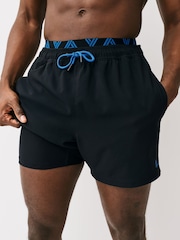 Blue/Black Mock Waistband Swim Shorts - Image 2 of 8