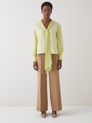 LK Bennett Green Maggie Rope Jacquard Print Silk Blend Blouse With Tie - Image 2 of 4